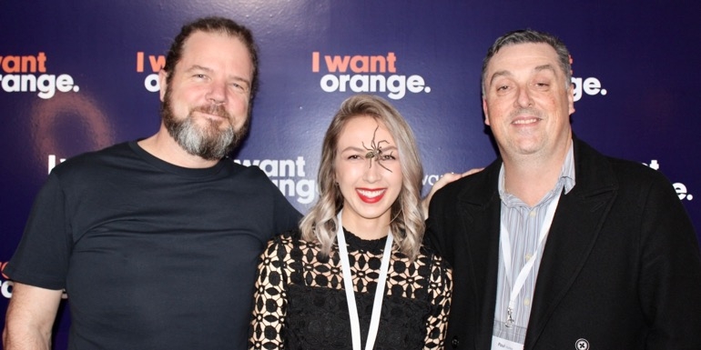 Stu Robertson and Alexina Van Nes, I Want Orange; Paul Hailes, Tourism Media Group at the brand launch