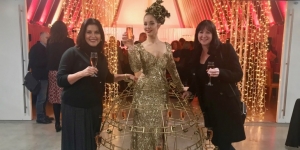 Sue Duncan, Uno Loco; Georgia Henderson, Epic Entertainment; and Claire Webber, Event Solutions NZ Limited at the conference dinner at the Cardboard Cathedral