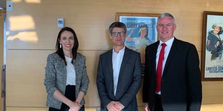 Prime Minister Jacinda Ardern; Tourism Industry Aotearoa CEO, Chris Roberts and Tourism Minister Kelvin Davis