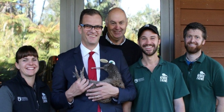 Richard Bungeroth general manager, Te Waonui Forest Retreat pictured with DOC and Kiwis for Kiwi representatives at a recent Rowi Kiwi Release hosted at Te Waonui Forest Retreat